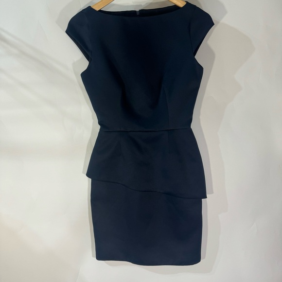 halston heritage navy blue dress Halston Heritage Navy Blue Sleeveless Midi Dress